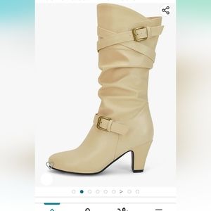 Coutgo 2.9healSlouchy nwt Mid Calf Boot Chunky Heel Faux Leather Knee High Boots